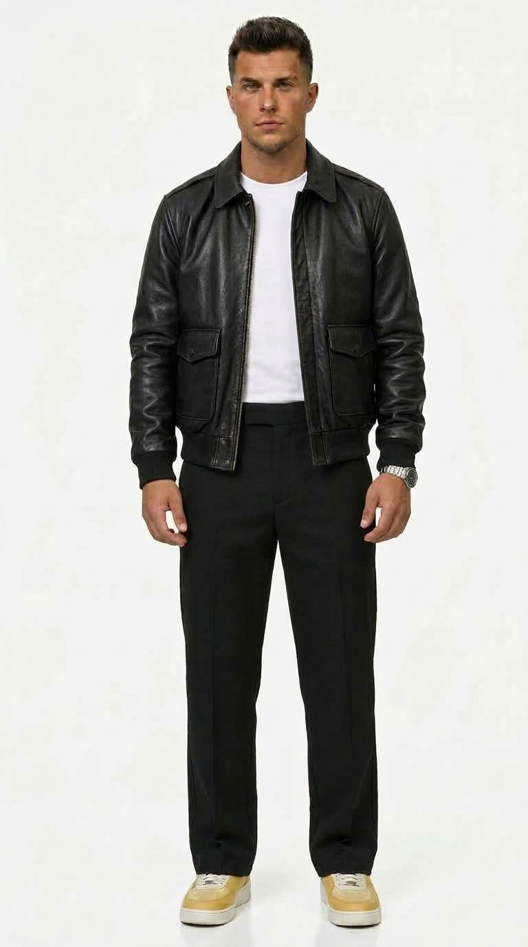 Men's Brown Leather Bomber Jacket with Tailored Fit - 4 - London-stylehouse.com