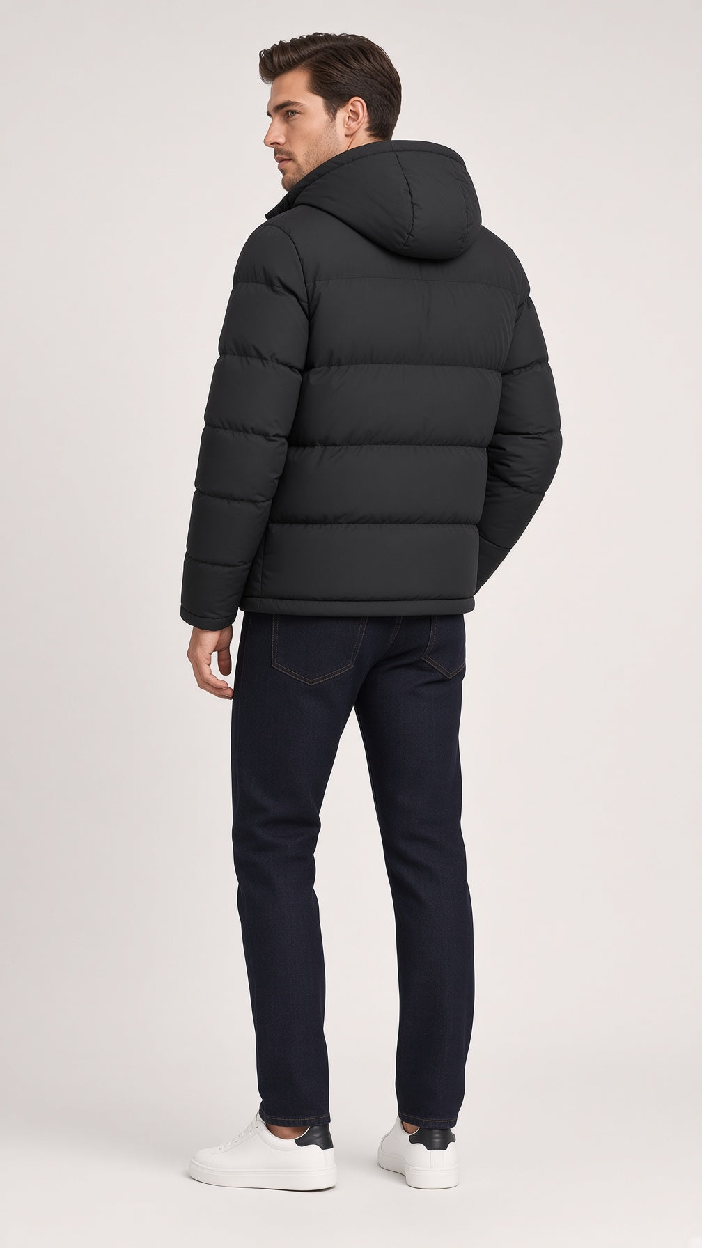Men's Puffer Jacket with Hood and Zip Pockets - 3 - London-stylehouse.com