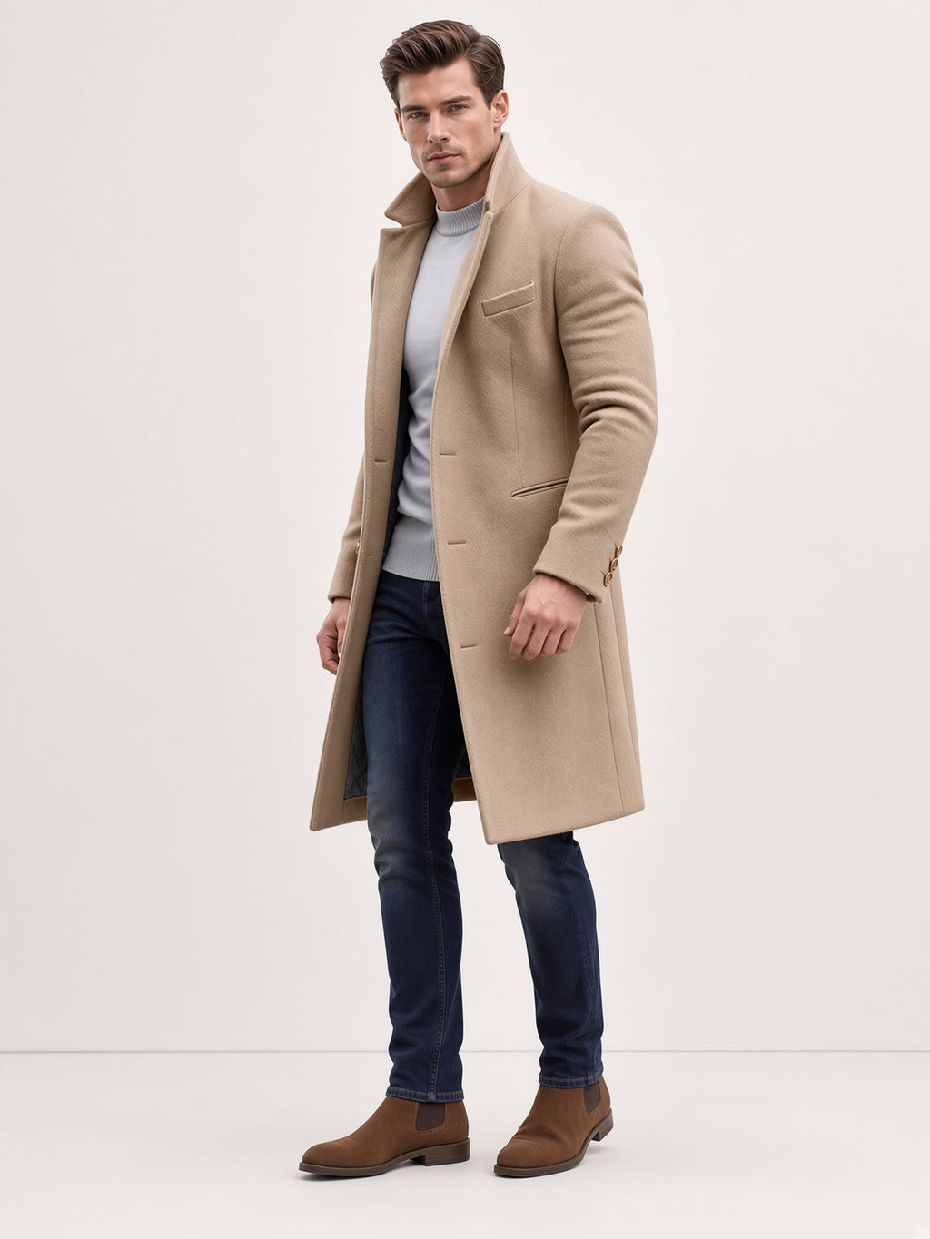 Long Coat for Men | Tailored Fit with Chic Details - 2 - London-stylehouse.com