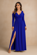 Maxi Dress for Women with V-Neck and Cold Shoulder Detail - 3 - London-stylehouse.com