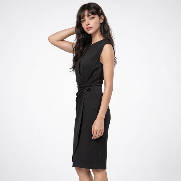 Knee-Length Women's Dress with Fitted Silhouette and Keyhole Detail - 3 - London-stylehouse.com