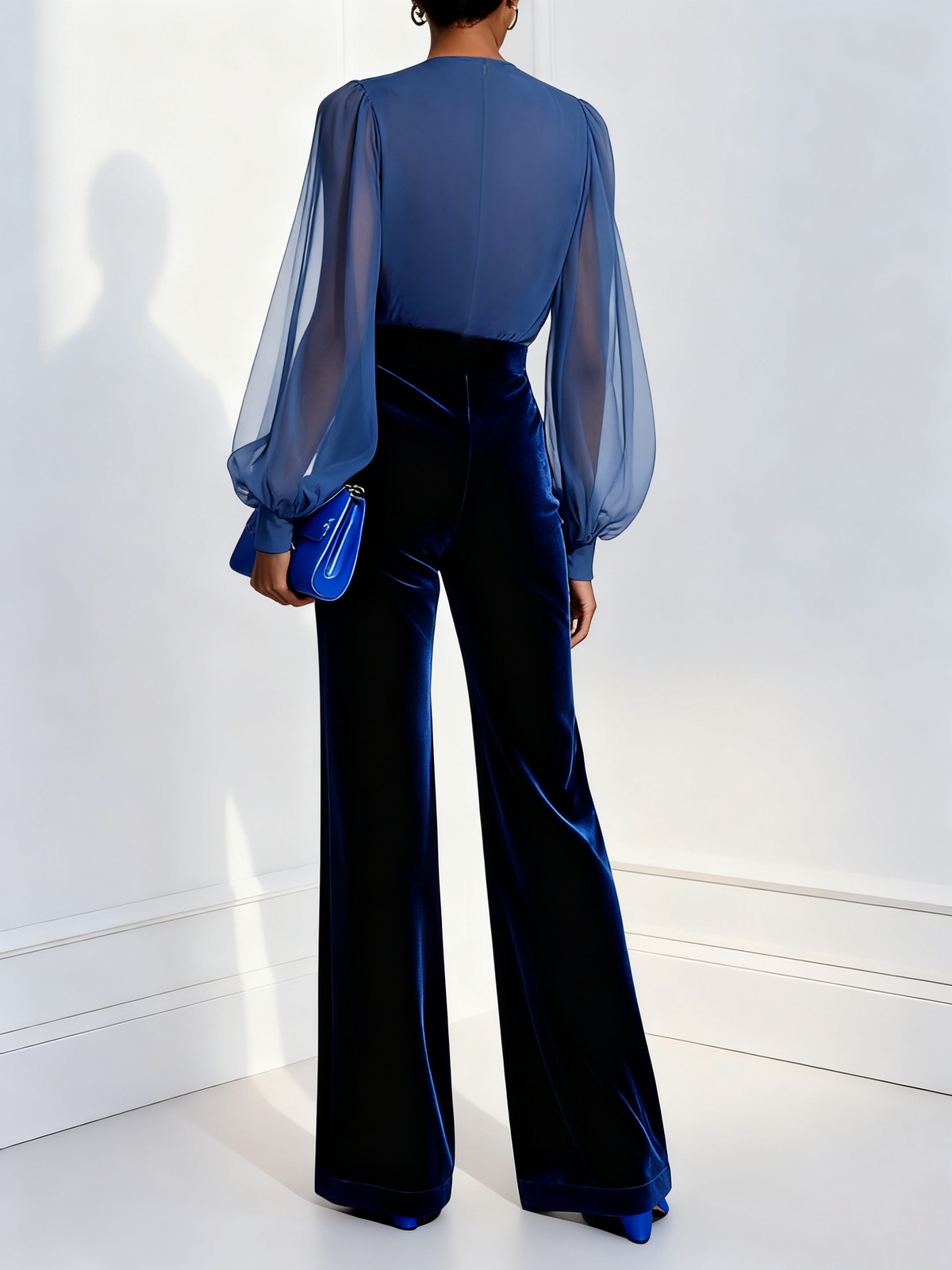 Women's Wrap Top Jumpsuit with Long Sleeves and Flared Trousers - 2 - London-stylehouse.com