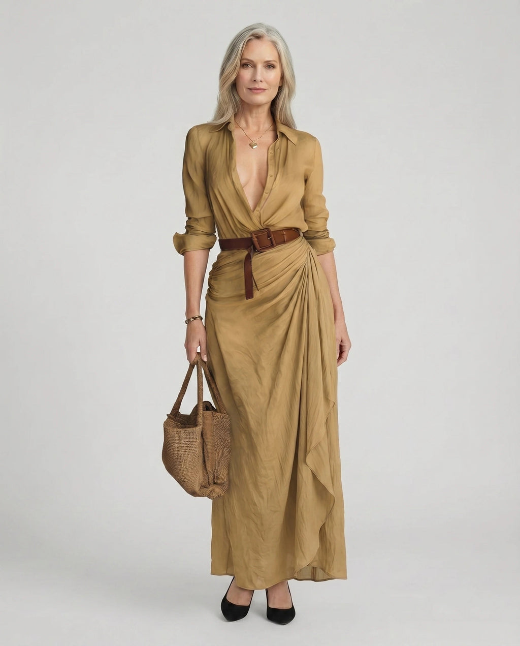 Maxi Dress for Women with Wrap Silhouette and V-Neck - 1 - London-stylehouse.com