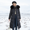 Long Women's Puffer Coat with Faux Fur Hood and Zip Closure - 1 - London-stylehouse.com