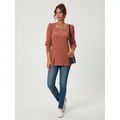 Pullover Women's Ribbed Top with Square Neckline and Button Details - 4 - London-stylehouse.com