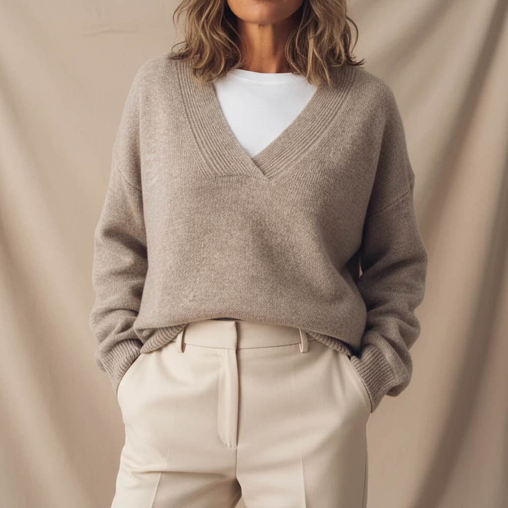 Chic Women's Pullover with Relaxed Fit and V-Neck - 1 - London-stylehouse.com