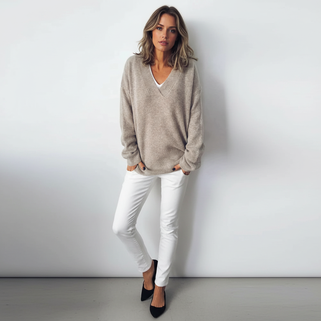Chic Women's Pullover with Relaxed Fit and V-Neck - 2 - London-stylehouse.com