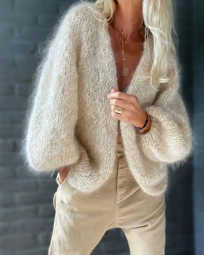 Women's Cardigan with Relaxed Fit and Statement Sleeves - 1 - London-stylehouse.com