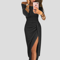 Off-Shoulder Midi Dress Women's with Side Slit for Elegant Look - 1 - London-stylehouse.com