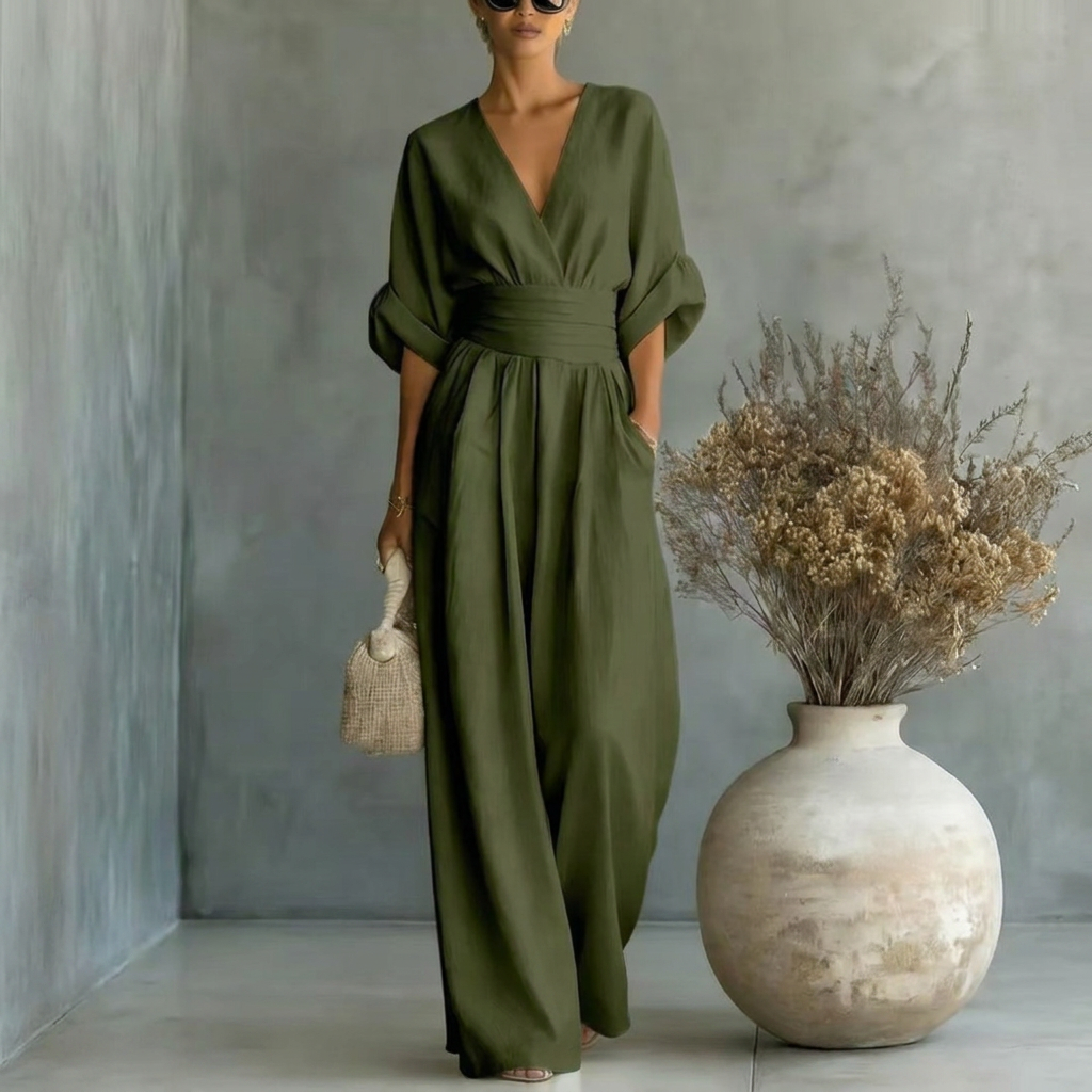 Jumpsuit Women’s V-Neck with Tie Waist and Puff Sleeves - 7 - London-stylehouse.com