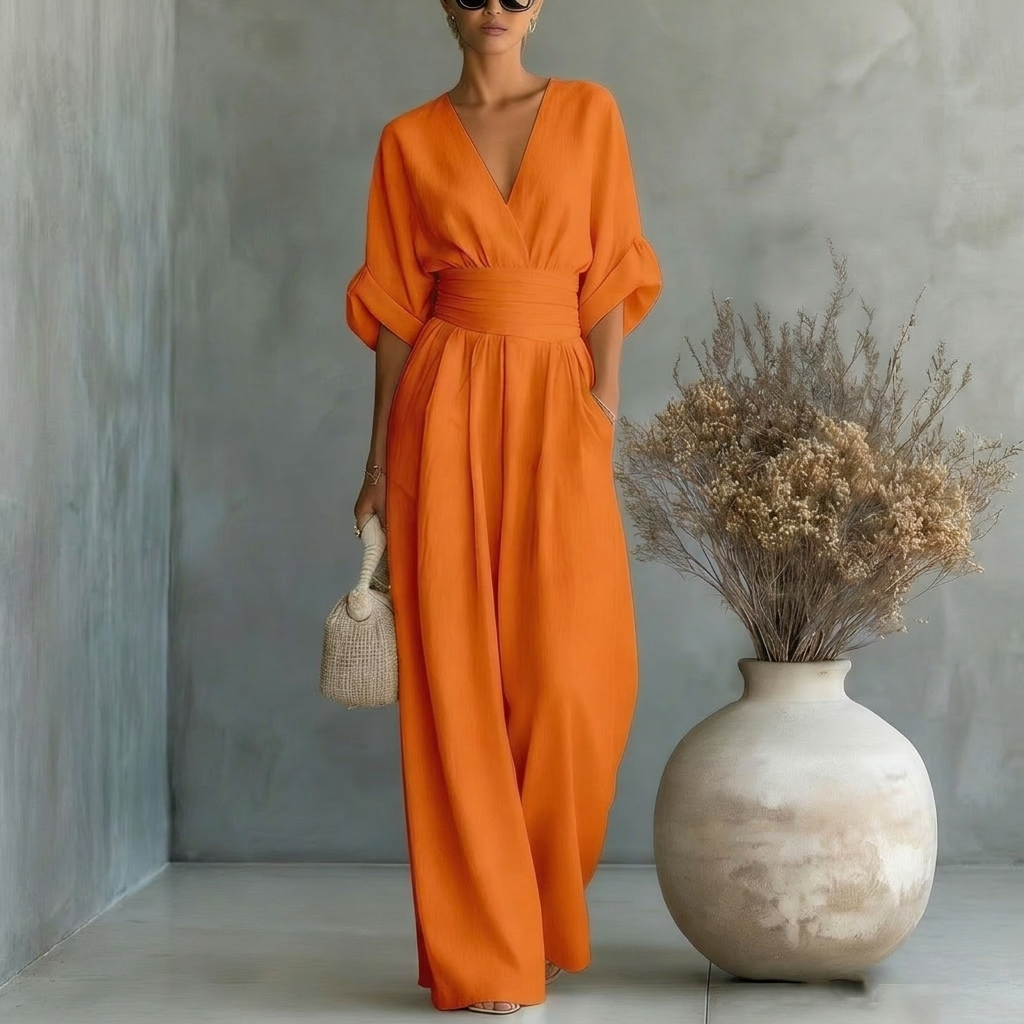 Jumpsuit Women’s V-Neck with Tie Waist and Puff Sleeves - 9 - London-stylehouse.com