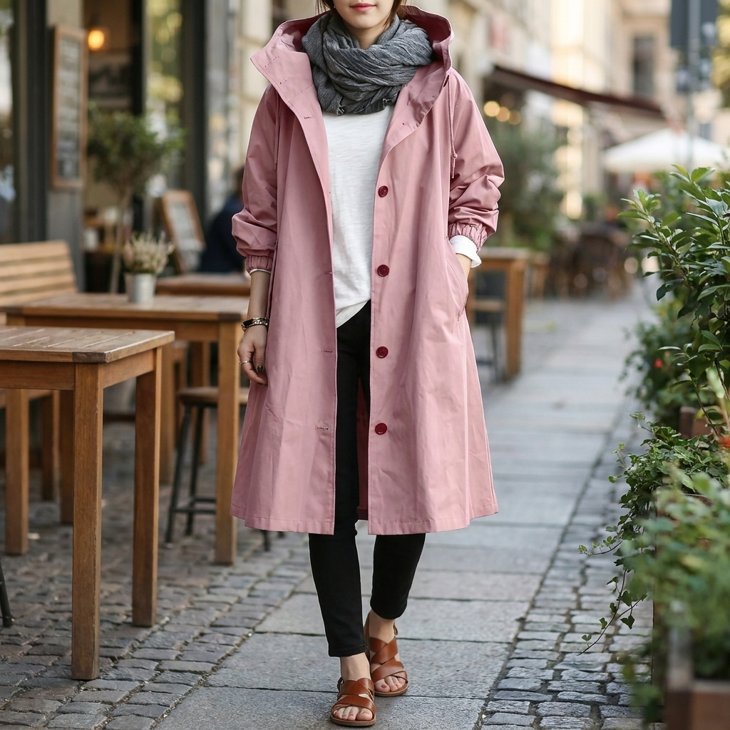 Long Women's Jacket with Hood and Button Front - 1 - London-stylehouse.com