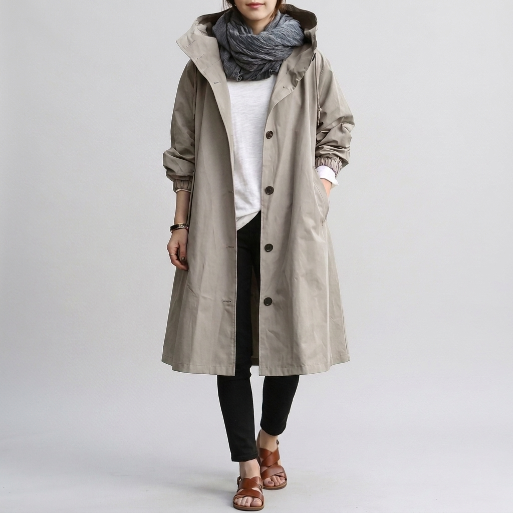 Long Women's Jacket with Hood and Button Front - 2 - London-stylehouse.com