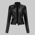 Women's Biker Jacket with High Collar and Zip Fastening - 1 - London-stylehouse.com