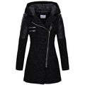 Ladies' Hooded Asymmetric Zip Coat with Quilted Sleeves - 1 - London-stylehouse.com