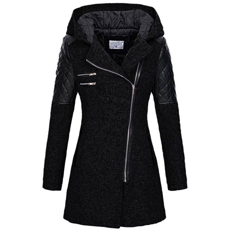 Ladies' Hooded Asymmetric Zip Coat with Quilted Sleeves - 1 - London-stylehouse.com