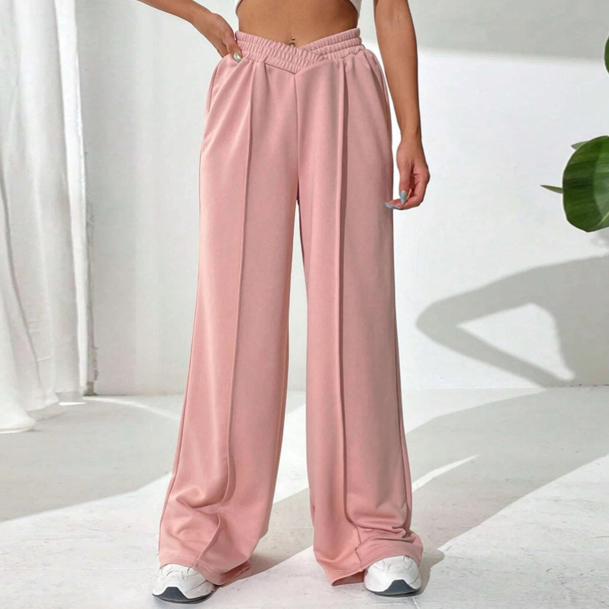 Wide Leg Trousers for Women with Elastic Waist and Relaxed Fit - 5 - London-stylehouse.com