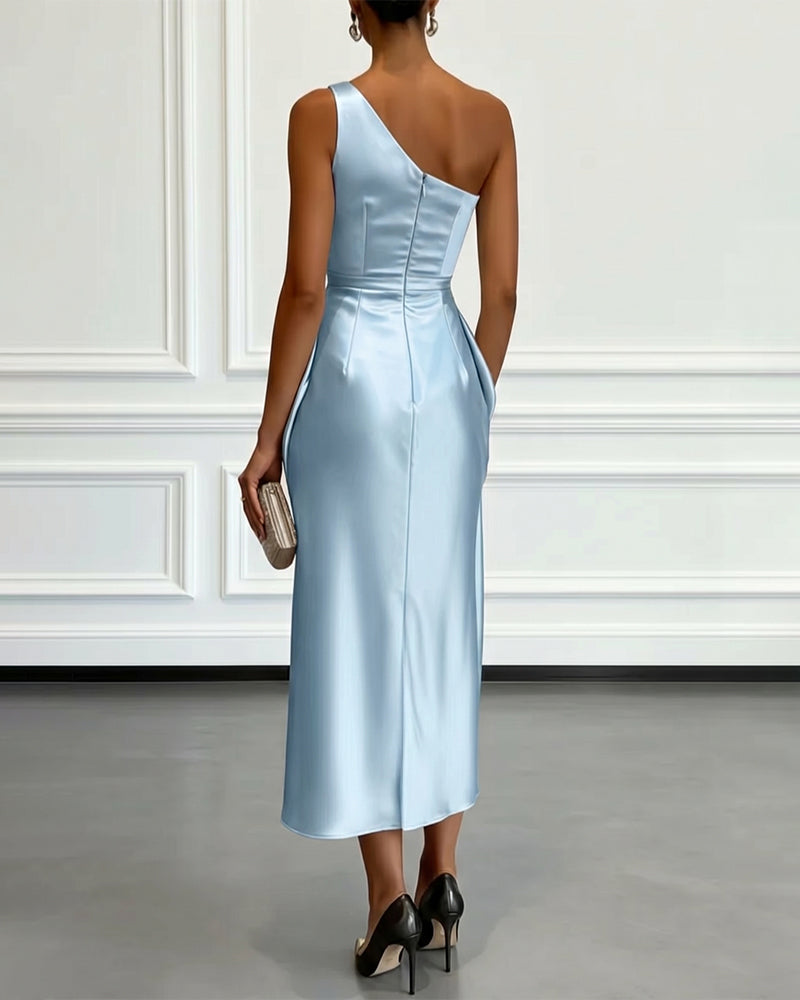 Cocktail Dress Women's Asymmetric One-Shoulder Cut with Draped Design - 5 - London-stylehouse.com