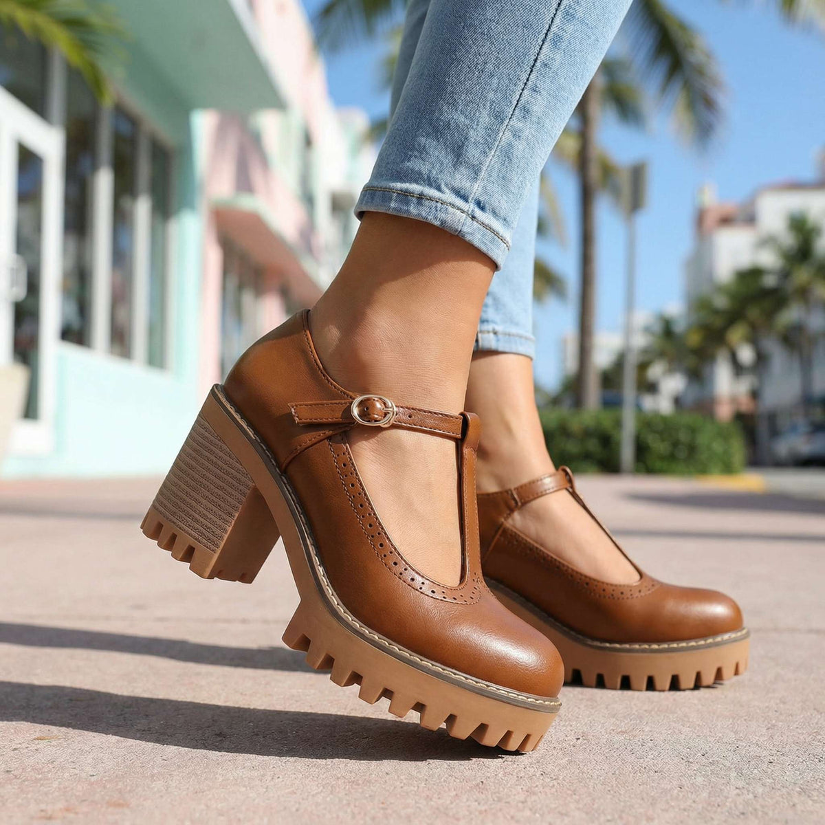 Mary Jane Heels for Women with T-Strap and Chunky Block Heel - 5 - London-stylehouse.com