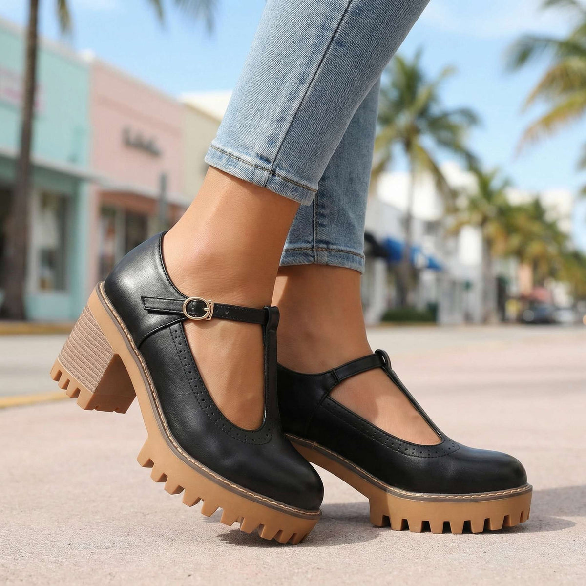 Mary Jane Heels for Women with T-Strap and Chunky Block Heel - 10 - London-stylehouse.com