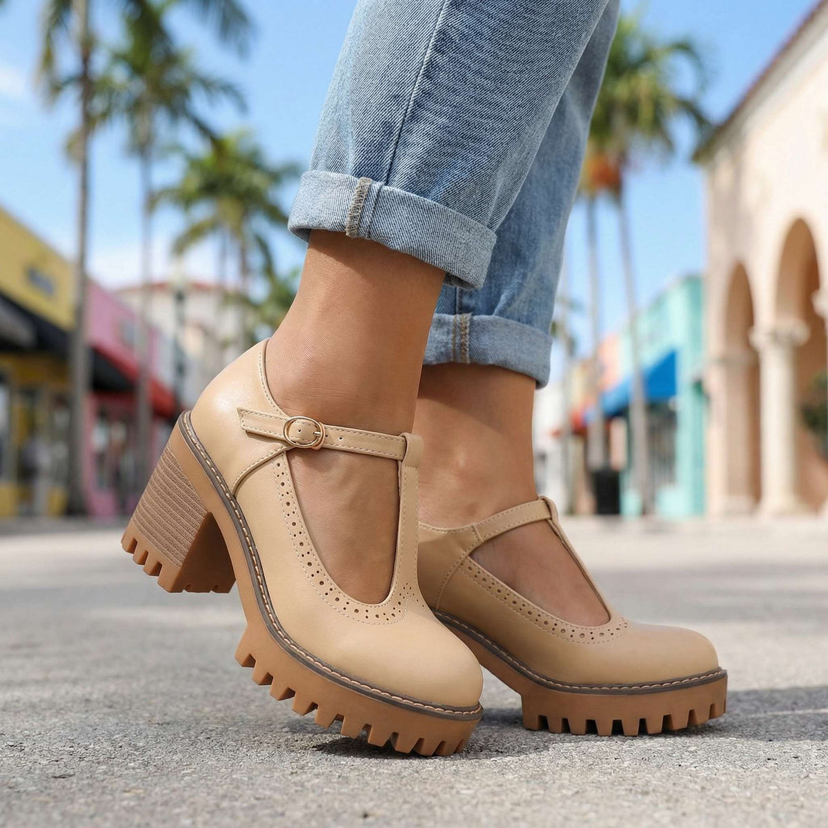 Mary Jane Heels for Women with T-Strap and Chunky Block Heel - 12 - London-stylehouse.com