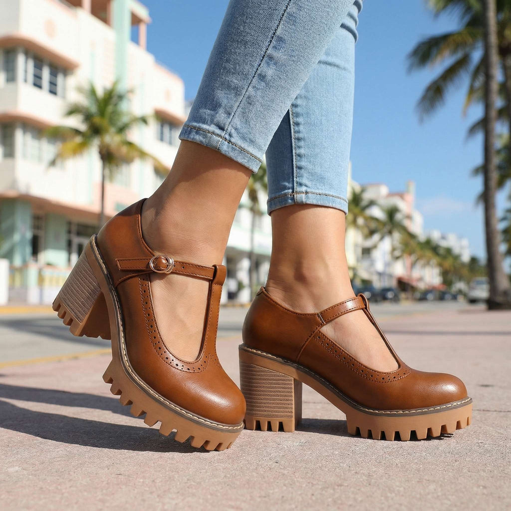 Mary Jane Heels for Women with T-Strap and Chunky Block Heel - 13 - London-stylehouse.com