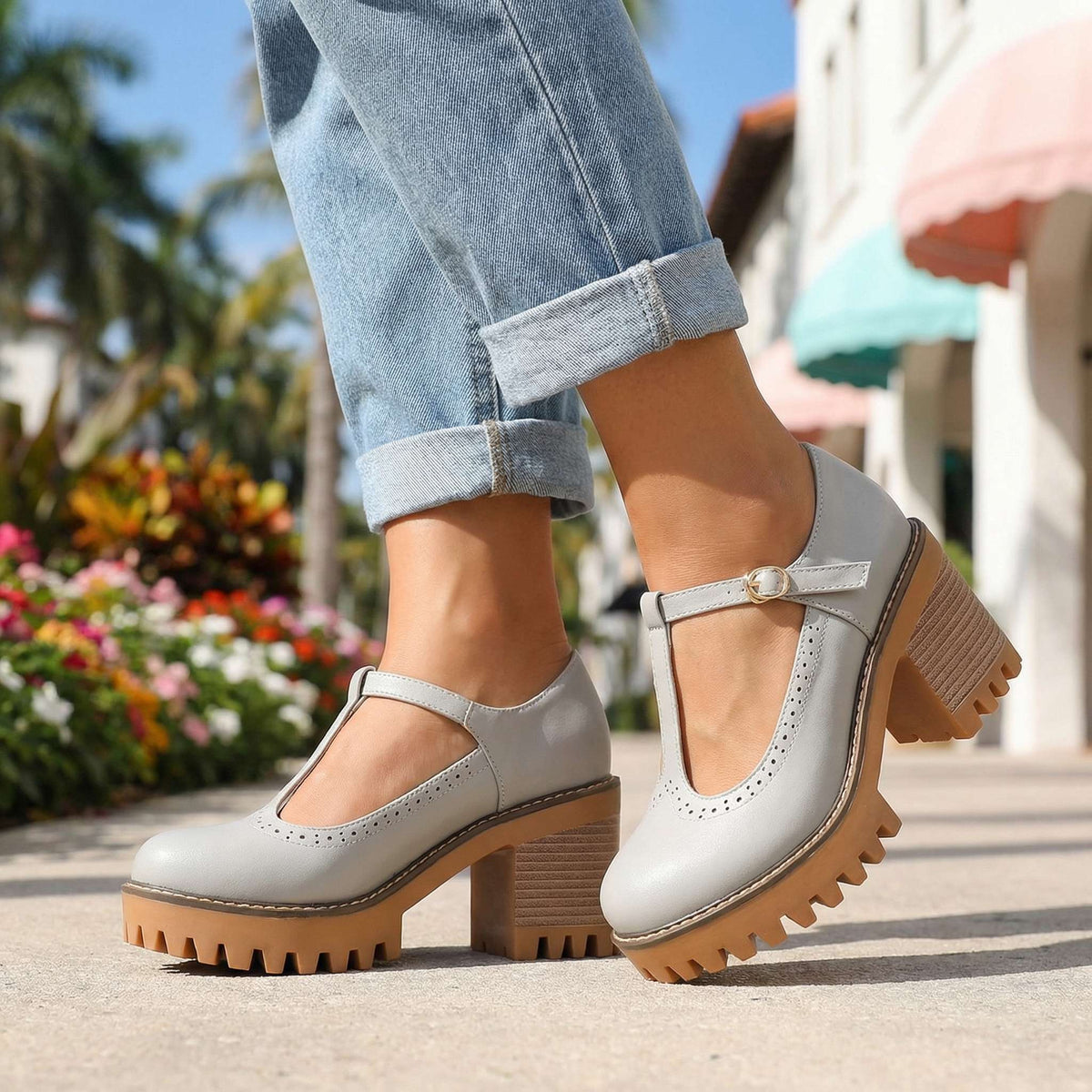 Mary Jane Heels for Women with T-Strap and Chunky Block Heel - 14 - London-stylehouse.com