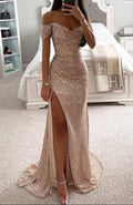 Evening Dress Women Off-Shoulder Cut with Side Slit and Ruched Detail - 1 - London-stylehouse.com