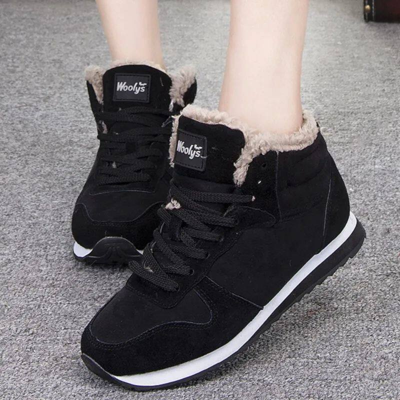 Women's Casual High-Top Trainers with Faux Fur Lining - 1 - London-stylehouse.com
