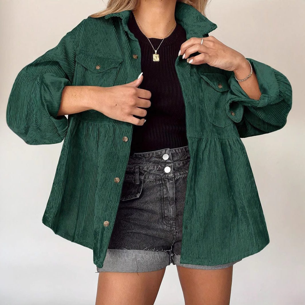 Oversized Women's Jacket with Pleated Back and Button Detail - 4 - London-stylehouse.com