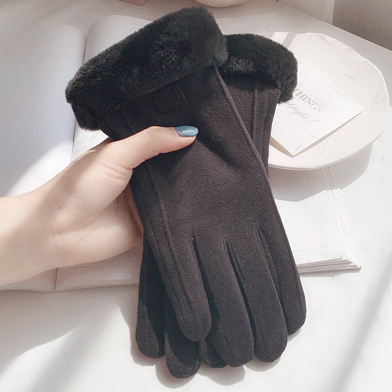 Women's Gloves with Faux Fur Trim - 1 - London-stylehouse.com