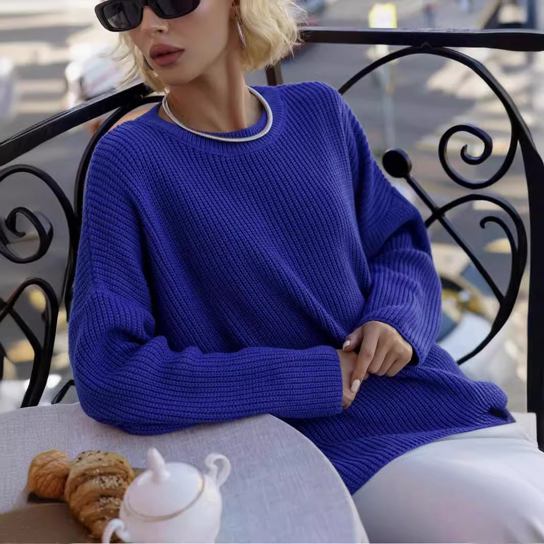Oversized Women's Pullover with Ribbed Design and Round Neck - 4 - London-stylehouse.com