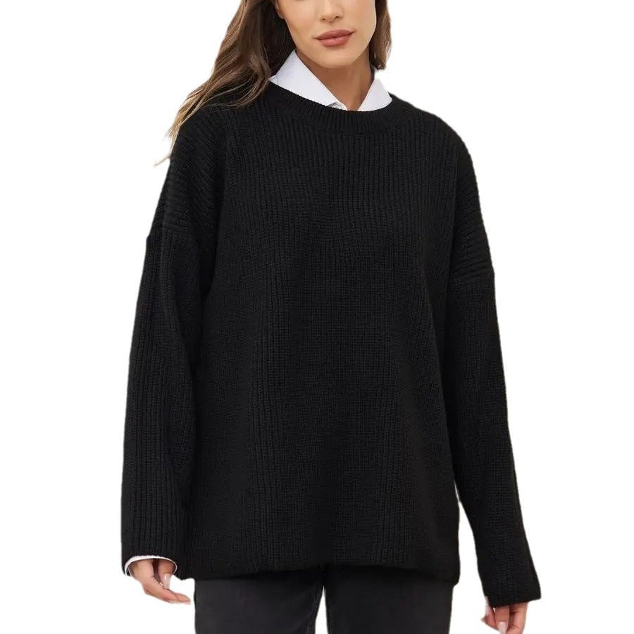 Oversized Women's Pullover with Ribbed Design and Round Neck - 9 - London-stylehouse.com
