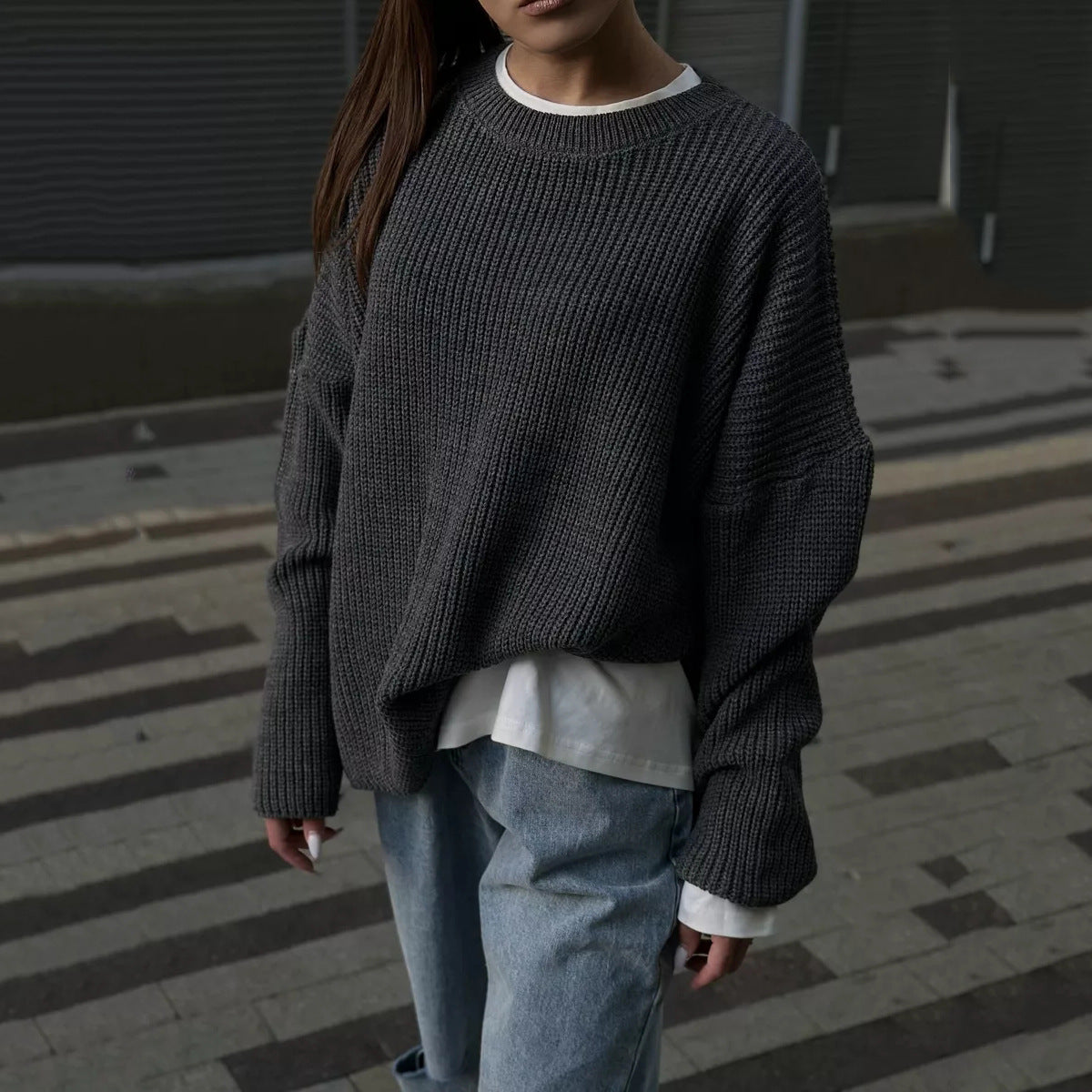 Oversized Women's Pullover with Ribbed Design and Round Neck - 10 - London-stylehouse.com