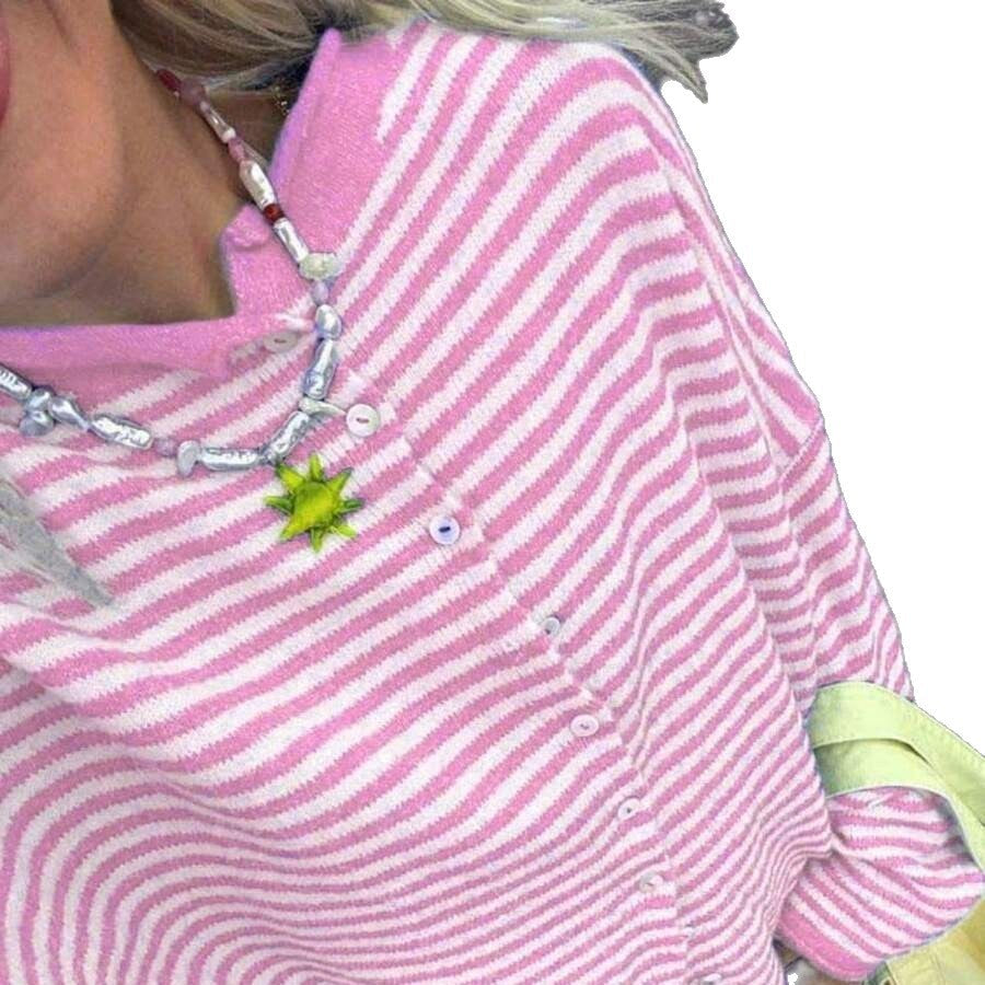 Striped Women's Cardigan with Long Sleeves and Button Closure - 2 - London-stylehouse.com