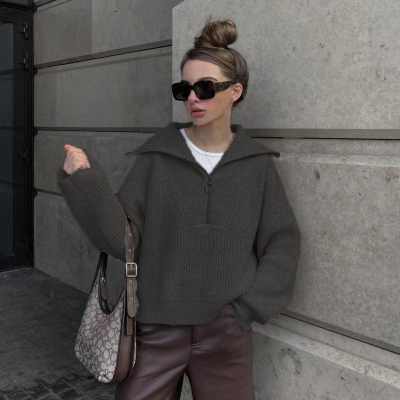 Casual Women's Pullover with Zip and Oversized Fit - 3 - London-stylehouse.com