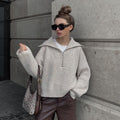 Casual Women's Pullover with Zip and Oversized Fit - 5 - London-stylehouse.com