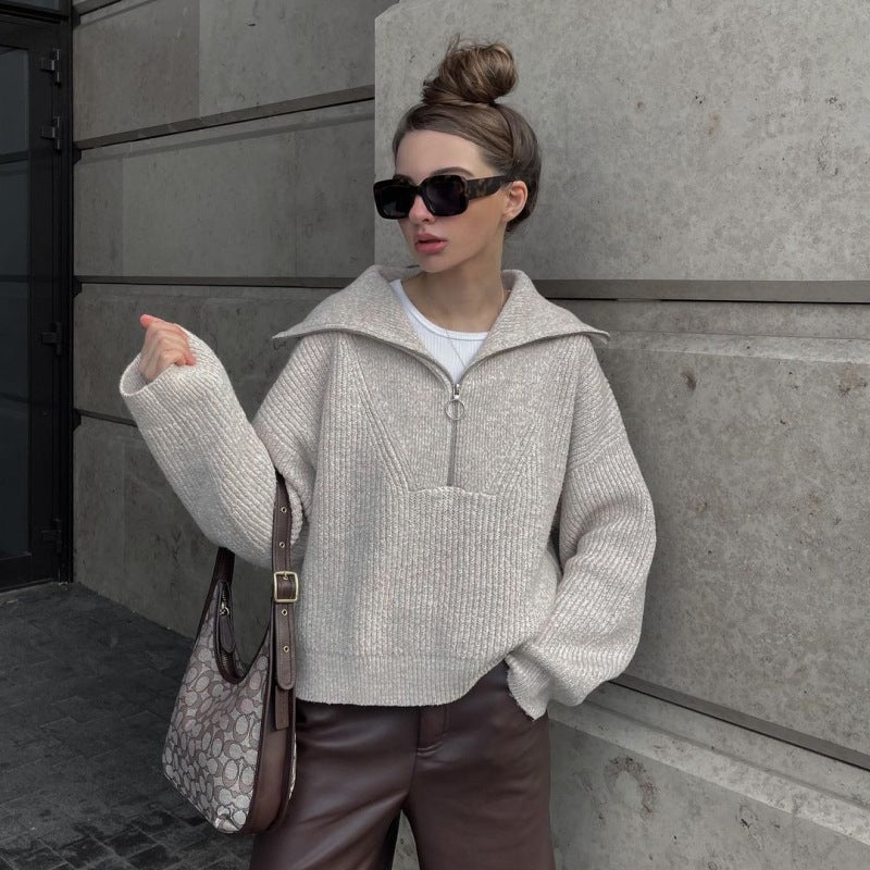 Casual Women's Pullover with Zip and Oversized Fit - 5 - London-stylehouse.com