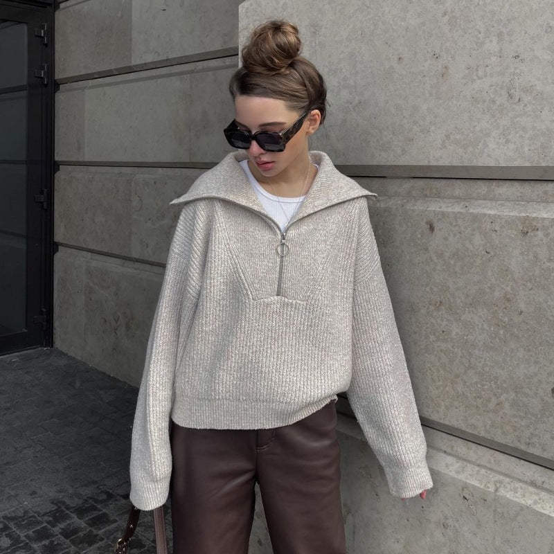 Casual Women's Pullover with Zip and Oversized Fit - 7 - London-stylehouse.com