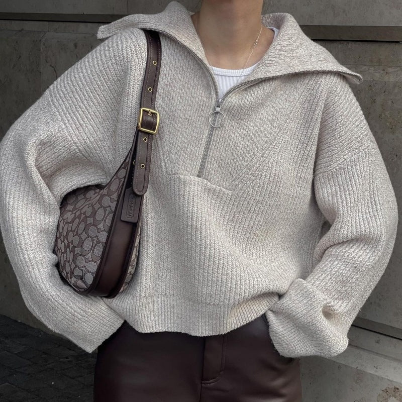 Casual Women's Pullover with Zip and Oversized Fit - 8 - London-stylehouse.com