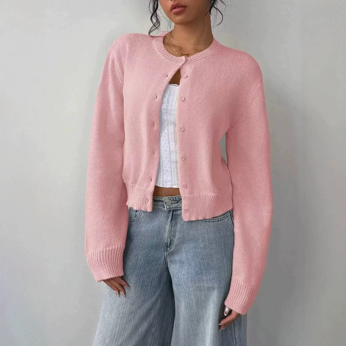 Cardigan Women Long Sleeve Button-Up in Pink with Relaxed Fit - 1 - London-stylehouse.com