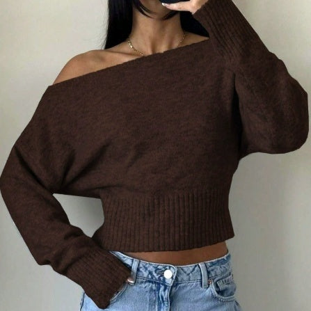 Off-Shoulder Women's Pullover with Relaxed Fit and Ribbed Hem - 2 - London-stylehouse.com