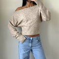 Off-Shoulder Women's Pullover with Relaxed Fit and Ribbed Hem - 4 - London-stylehouse.com