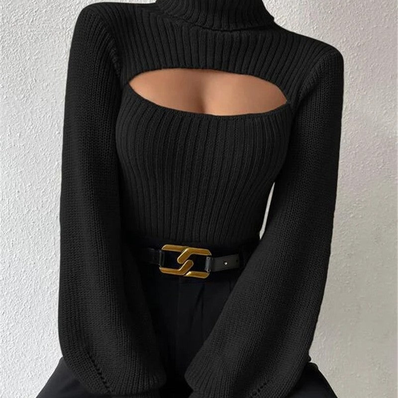 Women's High Neck Pullover with Cut-Out Detail - 1 - London-stylehouse.com