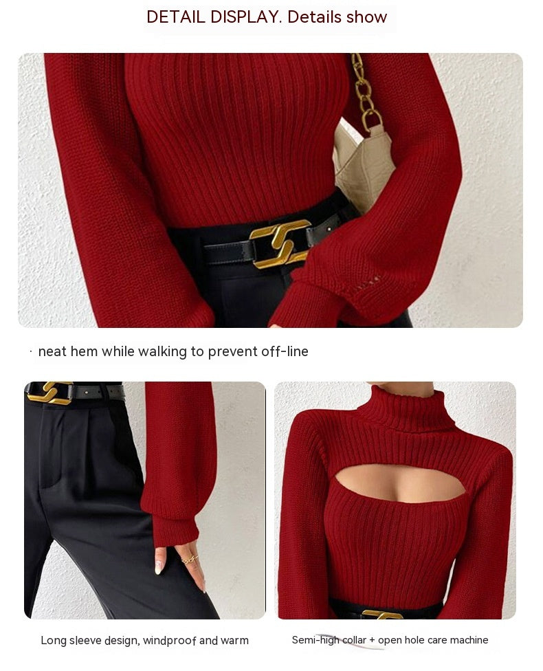 Women's High Neck Pullover with Cut-Out Detail - 10 - London-stylehouse.com