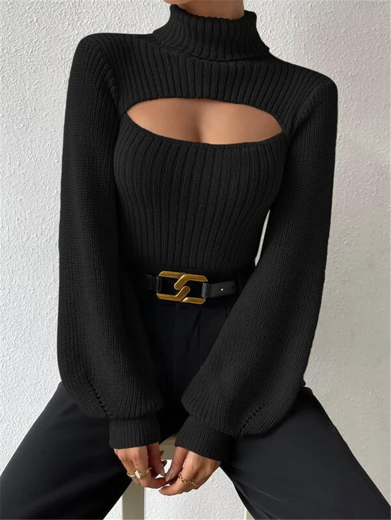 Women's High Neck Pullover with Cut-Out Detail - 14 - London-stylehouse.com