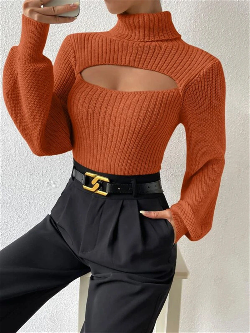Women's High Neck Pullover with Cut-Out Detail - 15 - London-stylehouse.com