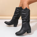 Women's Slouchy Knee-High Boots with Block Heel - 5 - London-stylehouse.com