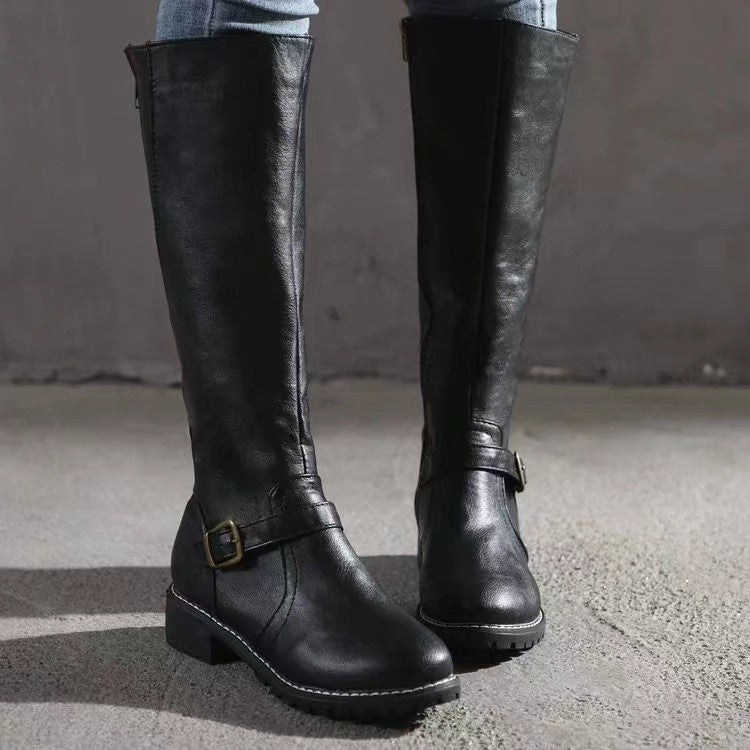 Knee-High Women's Boots with Buckle and Block Heel - 4 - London-stylehouse.com