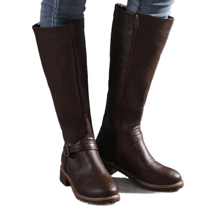 Knee-High Women's Boots with Buckle and Block Heel - 5 - London-stylehouse.com